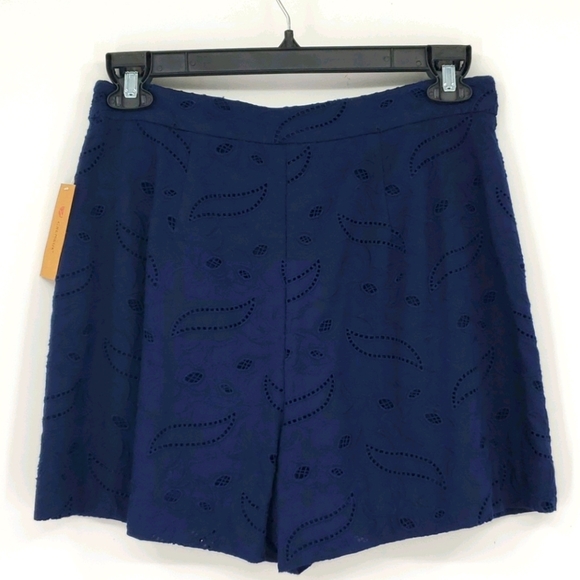 Cremieux Embroidered Pleated Navy Blue Jillian Figi Island Eyelet Short 8 Medium - Picture 4 of 8